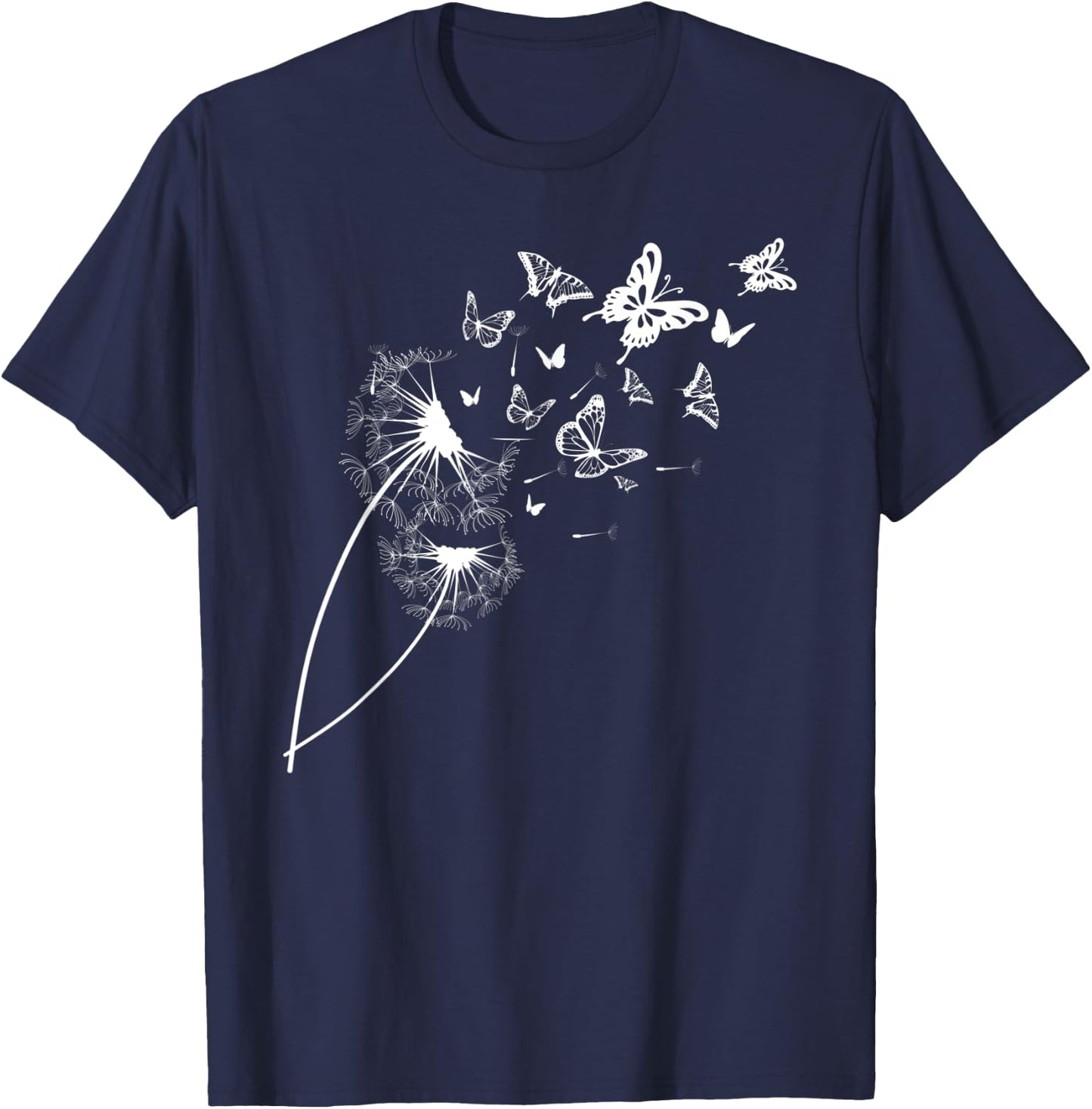 dandelion with butterflies in summer Men Women T-Shirt - T-Shirt | Navy
