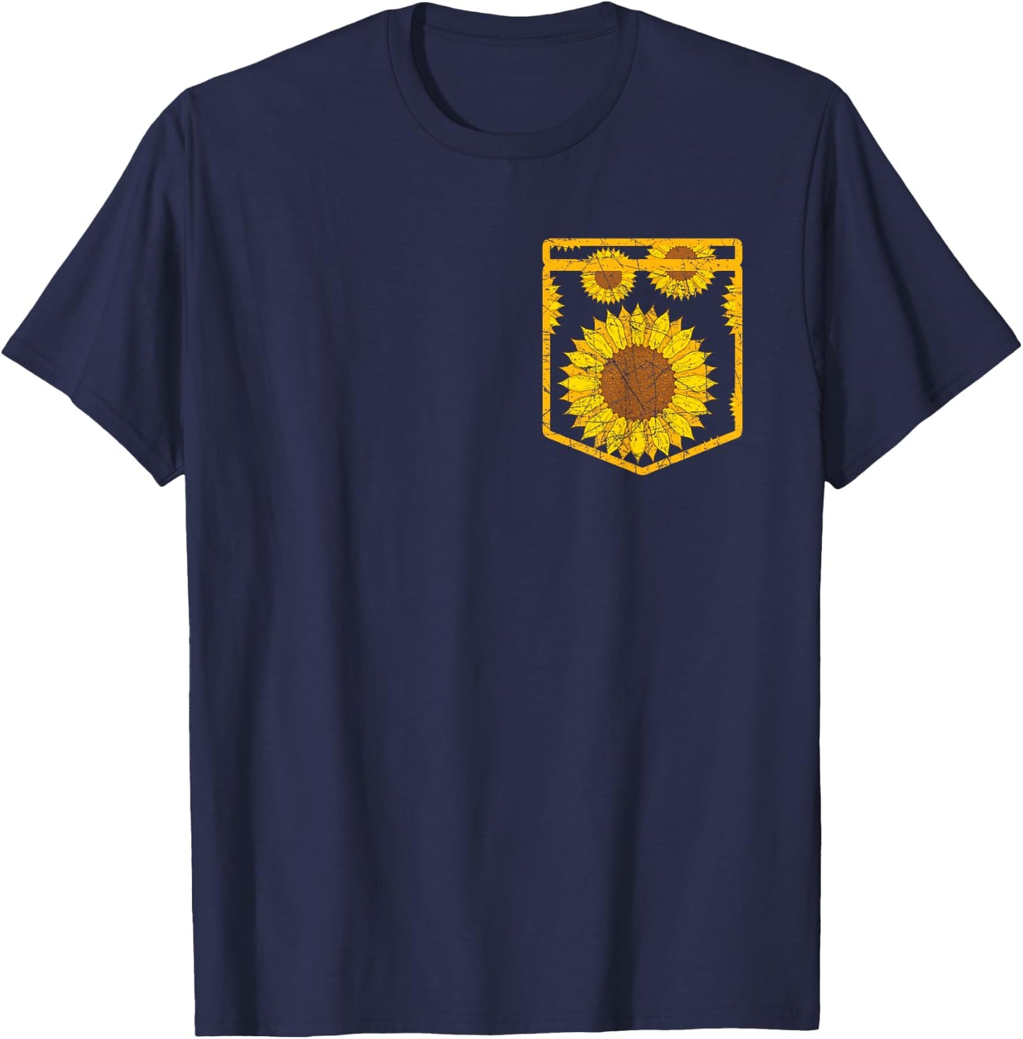Florist Floral Cute Yellow Flower Pocket Sunflower T-Shirt - T-Shirt | Navy