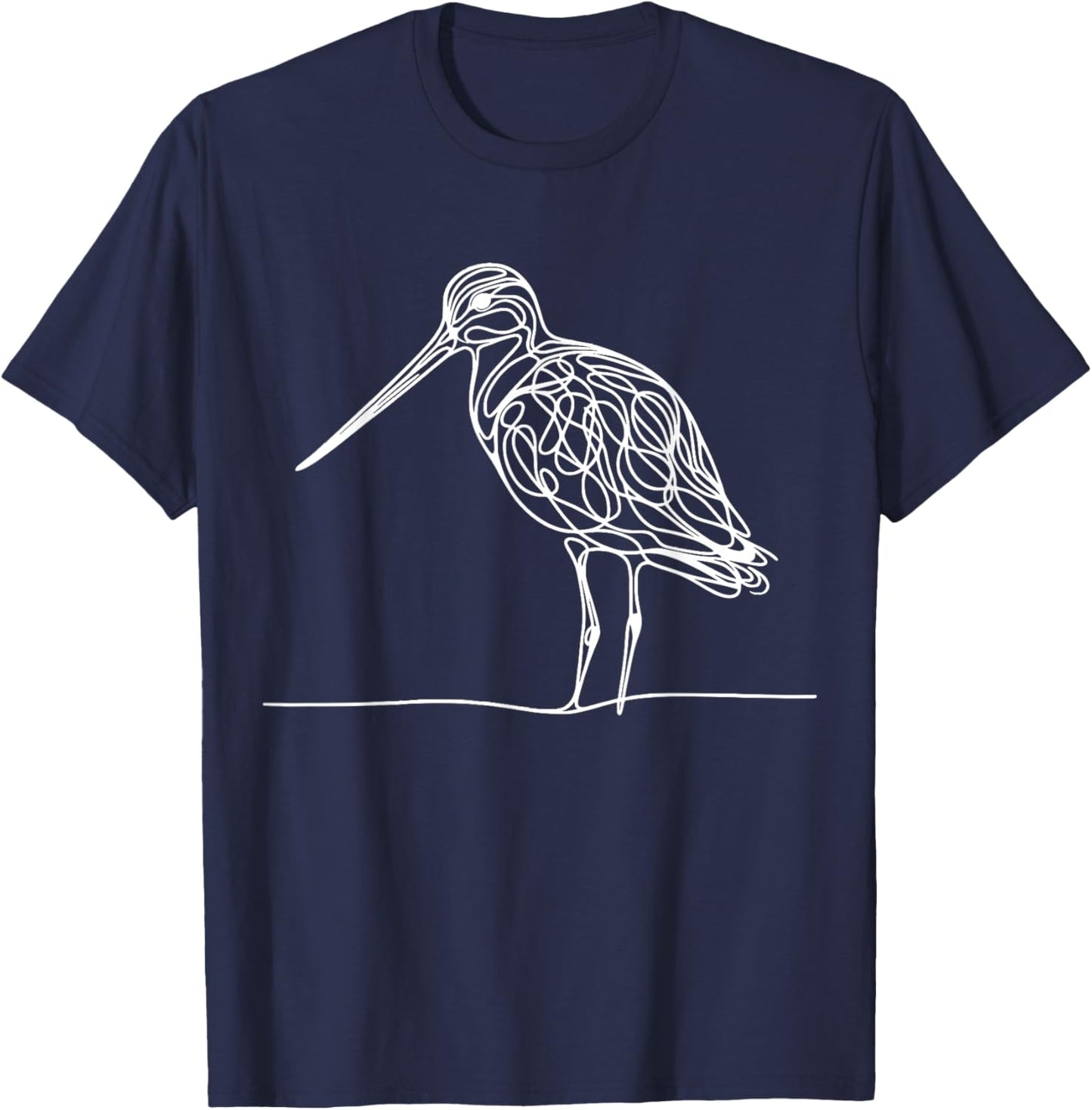 Line Art Bird & Ornithologist Marbled Godwit T-Shirt - T-Shirt | Navy