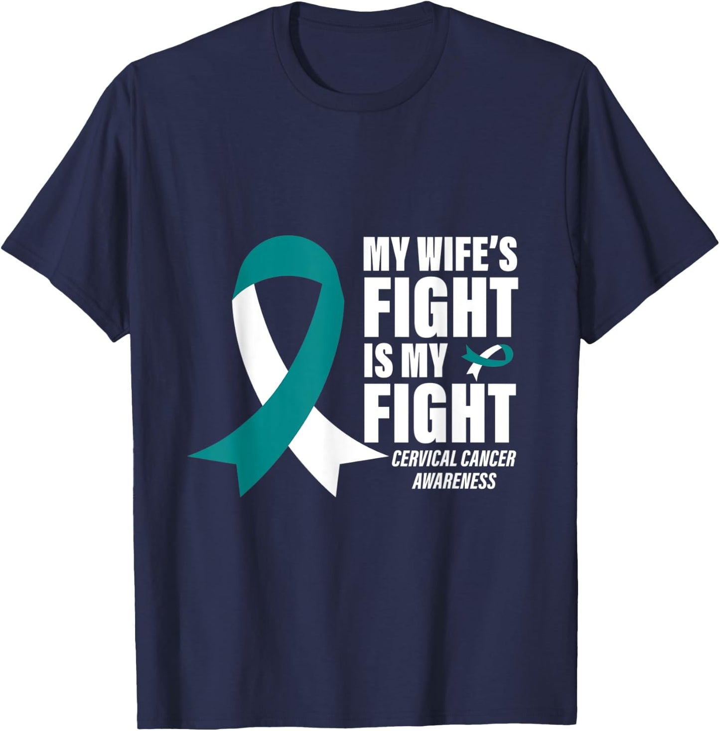 Husband Cancer Support Men Gift Cervical Cancer Awareness T-Shirt - T-Shirt | Navy