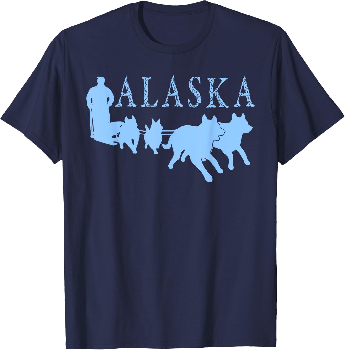 Alaska Sled Dogs Mushing Team Snow Sledding Mountain Scene T-Shirt - T-Shirt | Navy