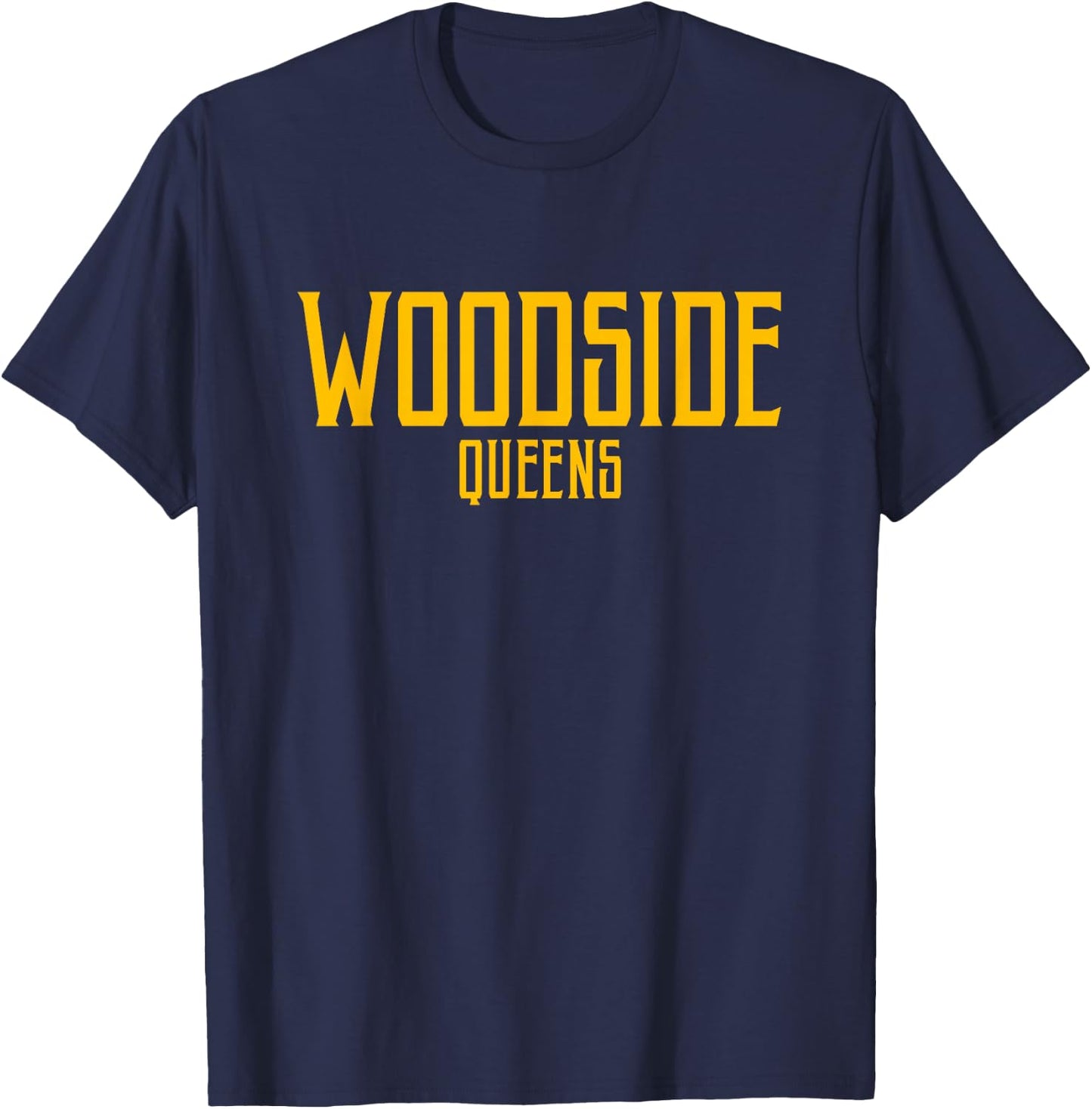 Woodside Queens Text Amber Print T-Shirt - T-Shirt | Navy