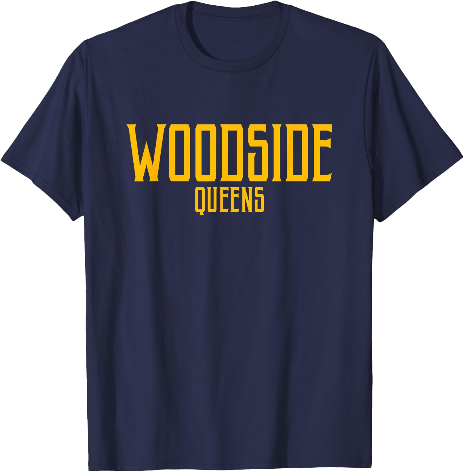 Woodside Queens Text Amber Print T-Shirt - T-Shirt | Navy