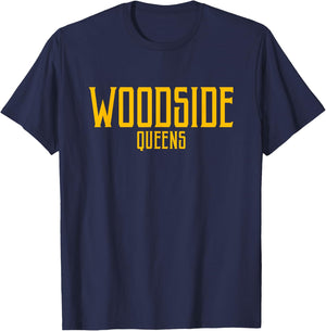 Woodside Queens Text Amber Print T-Shirt - T-Shirt | Navy
