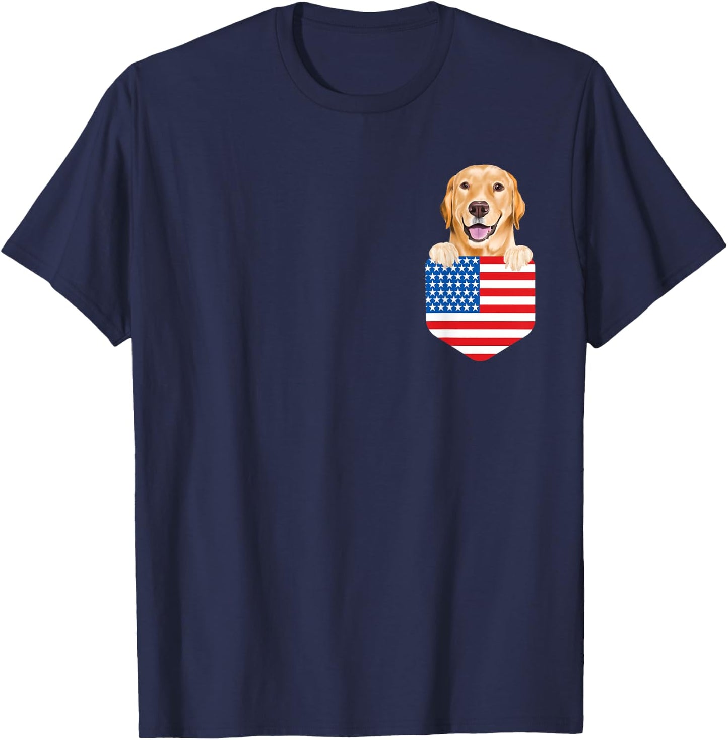 America Flag Yellow Labrador Retriever Dog In Pocket T-Shirt - T-Shirt | Navy