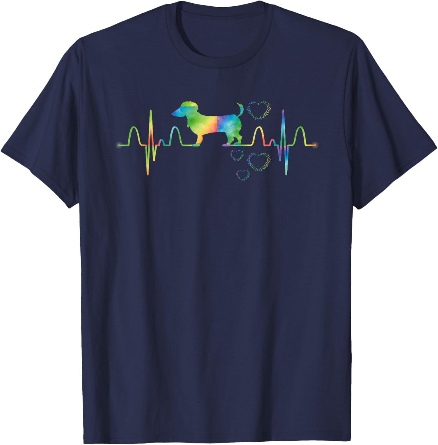 Dog Tie Dye Heartbeat Funny Weenie Sausage Dog Dachshund Men Women Girls Kids T-Shirt - T-Shirt | Navy