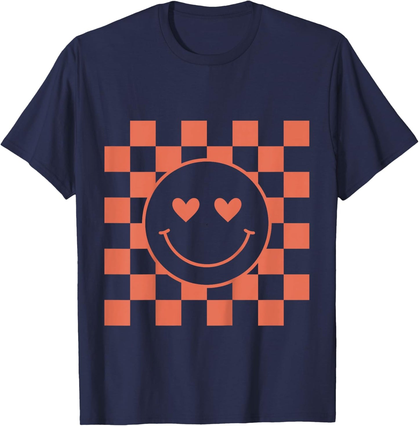 Youth Checkered Retro Valentine Smile Face T-Shirt - T-Shirt | Navy