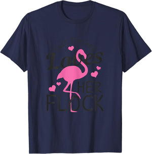Teacher Flamingo This Teacher Loves Her Flock Funny Gift T-Shirt - T-Shirt | Navy