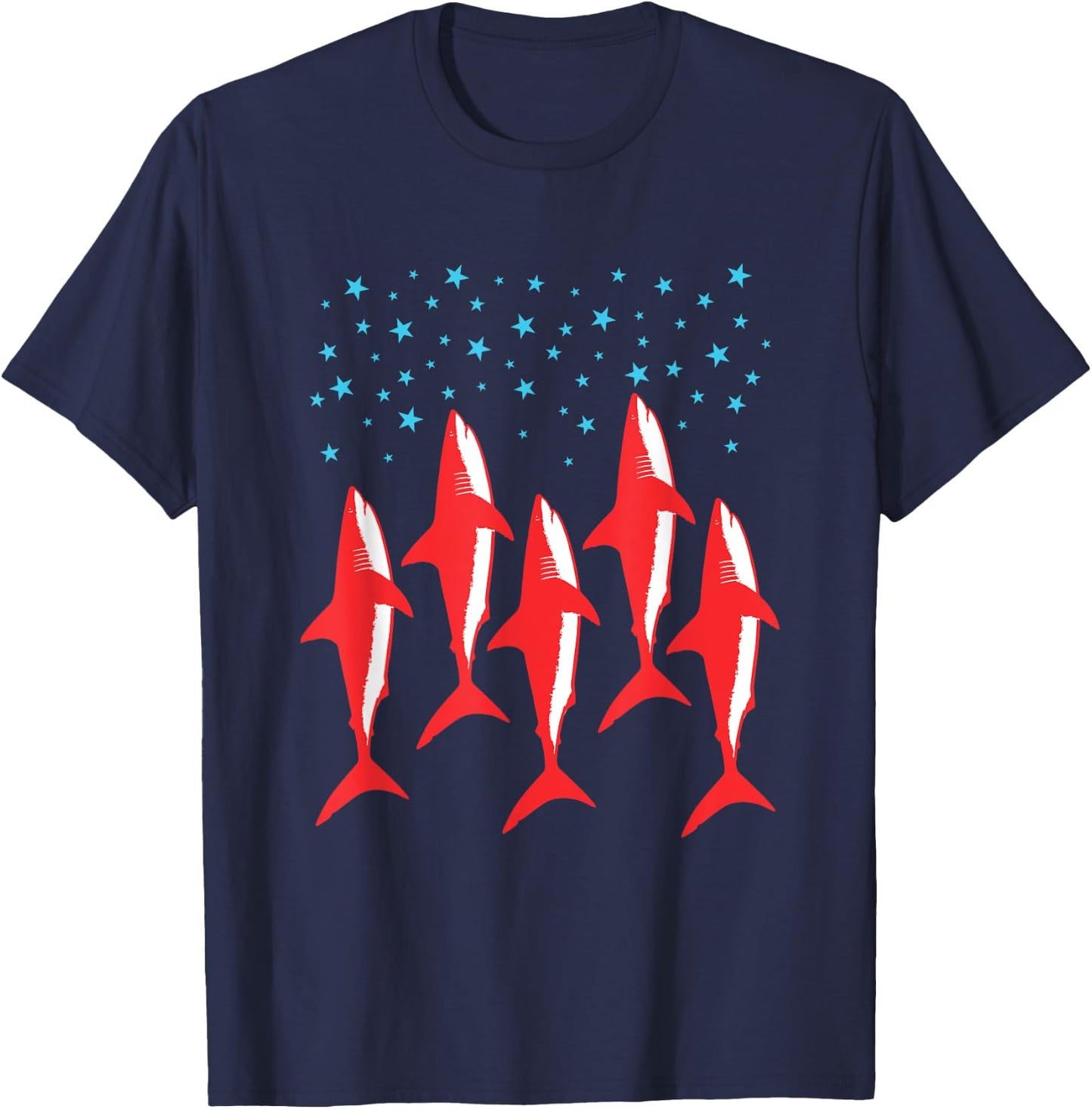 Red White and Blue Shark Patriotic American Flag Shark Lover T-Shirt - T-Shirt | Navy