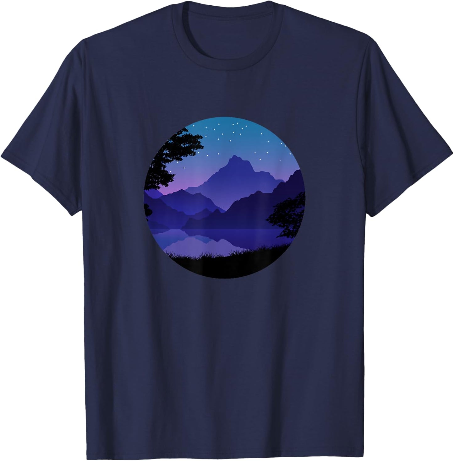 Mountain Silhouette Forest Lake Reflection T-Shirt - T-Shirt | Navy