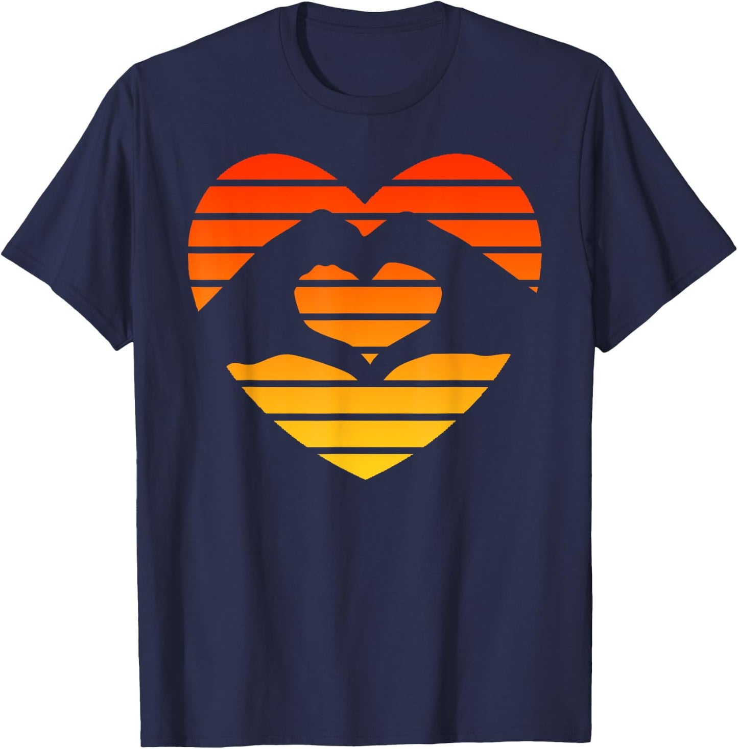 Sunset Sunrise Love Heart Hands Over Sun T-Shirt - T-Shirt | Navy