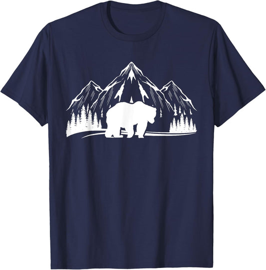 Wildlife Animal Bear Nature Trees Outdoor Mountains Forest T-Shirt - T-Shirt | Navy