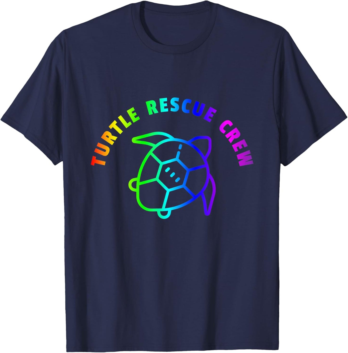 Turtle Rescue Crew Quote - Rainbow Sea Turtle Graphic T-Shirt - T-Shirt | Navy