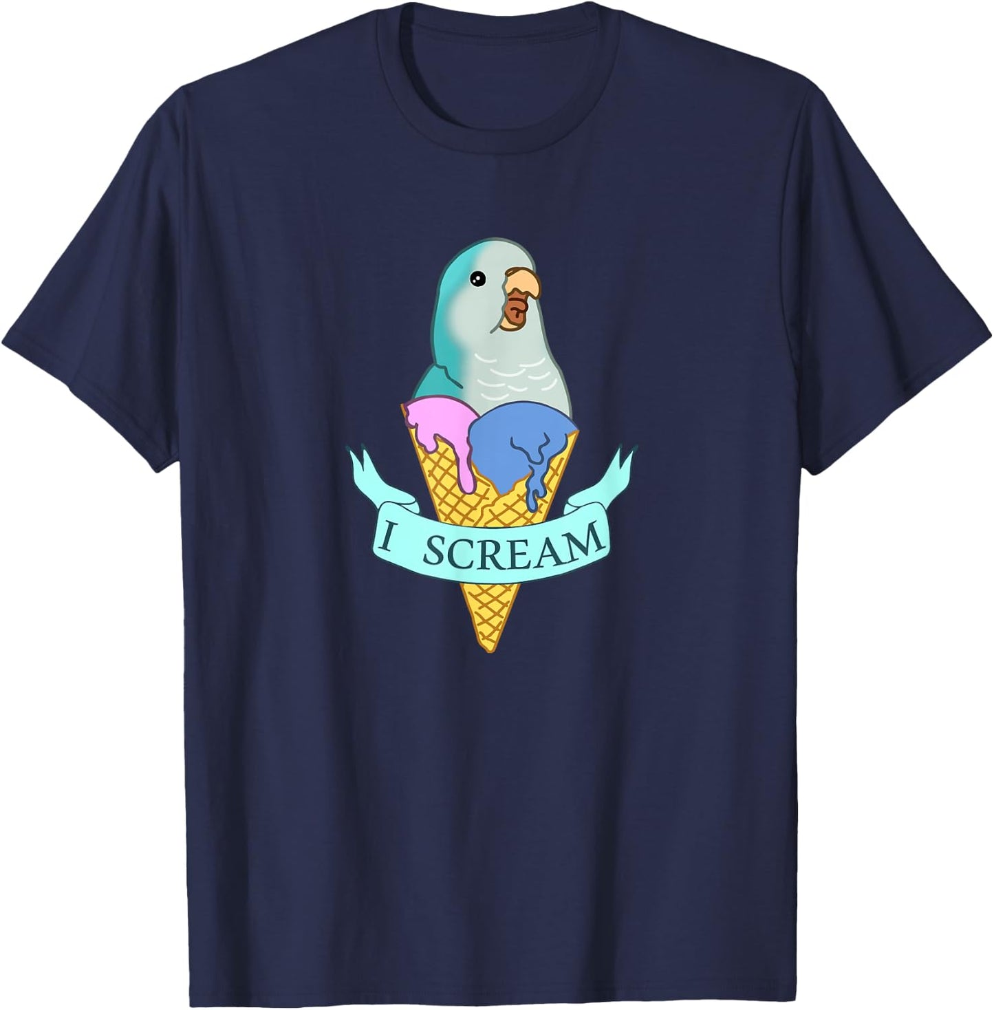 I scream Quaker Parrot, Funny Ice cream Blue Monk Parakeet T-Shirt - T-Shirt | Navy