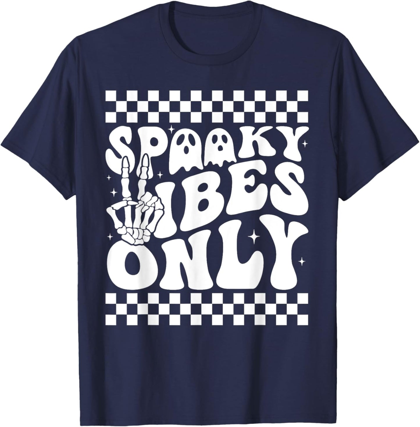 Spooky Vibes Only Toddler Halloween Skeleton Peace Retro T-Shirt - T-Shirt | Navy