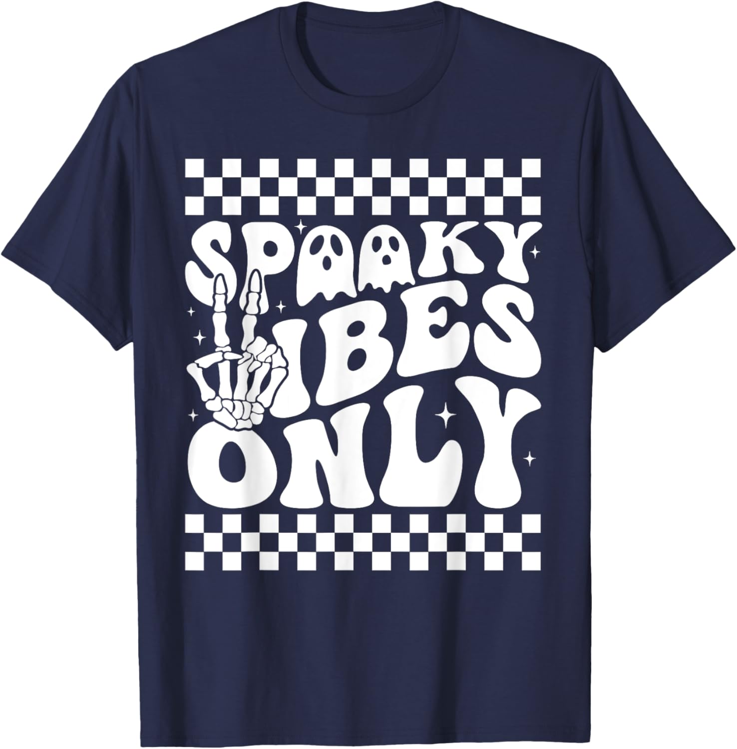 Spooky Vibes Only Toddler Halloween Skeleton Peace Retro T-Shirt - T-Shirt | Navy