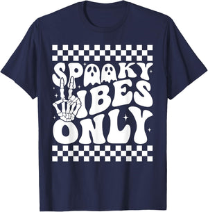 Spooky Vibes Only Toddler Halloween Skeleton Peace Retro T-Shirt - T-Shirt | Navy