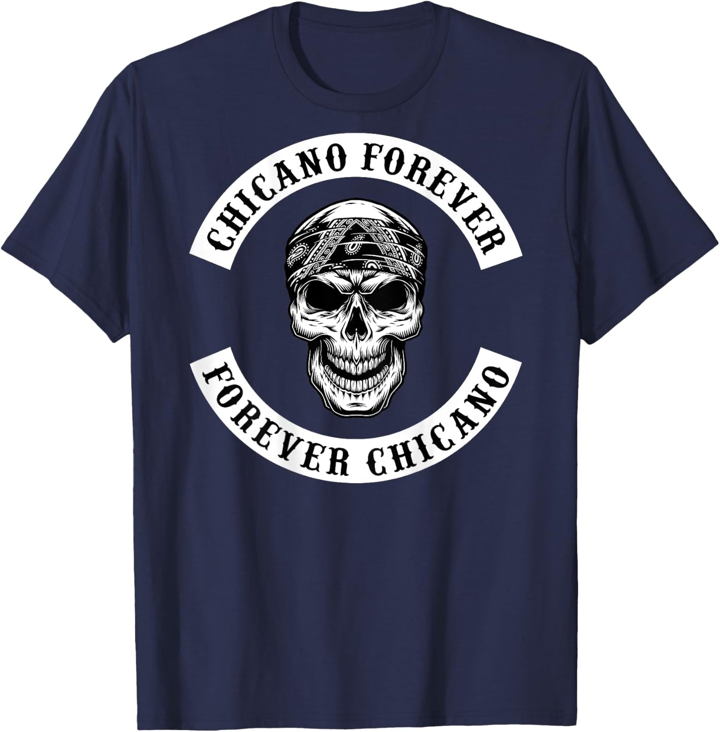 Chicano Skull With Bandana Biker Style Rocker T-Shirt - T-Shirt | Navy