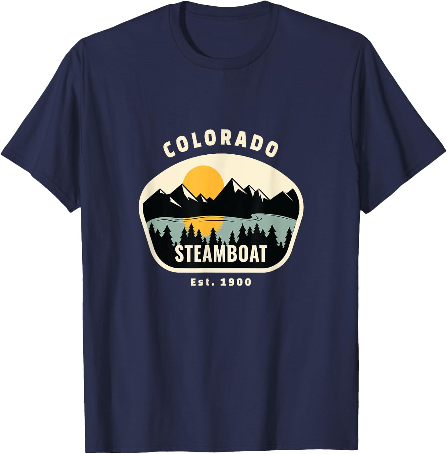 Unique Steamboat Springs Colorado Rocky Mountain Novelty Art T-Shirt - T-Shirt | Navy