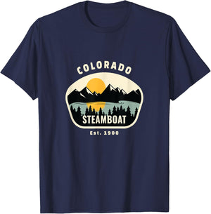 Unique Steamboat Springs Colorado Rocky Mountain Novelty Art T-Shirt - T-Shirt | Navy