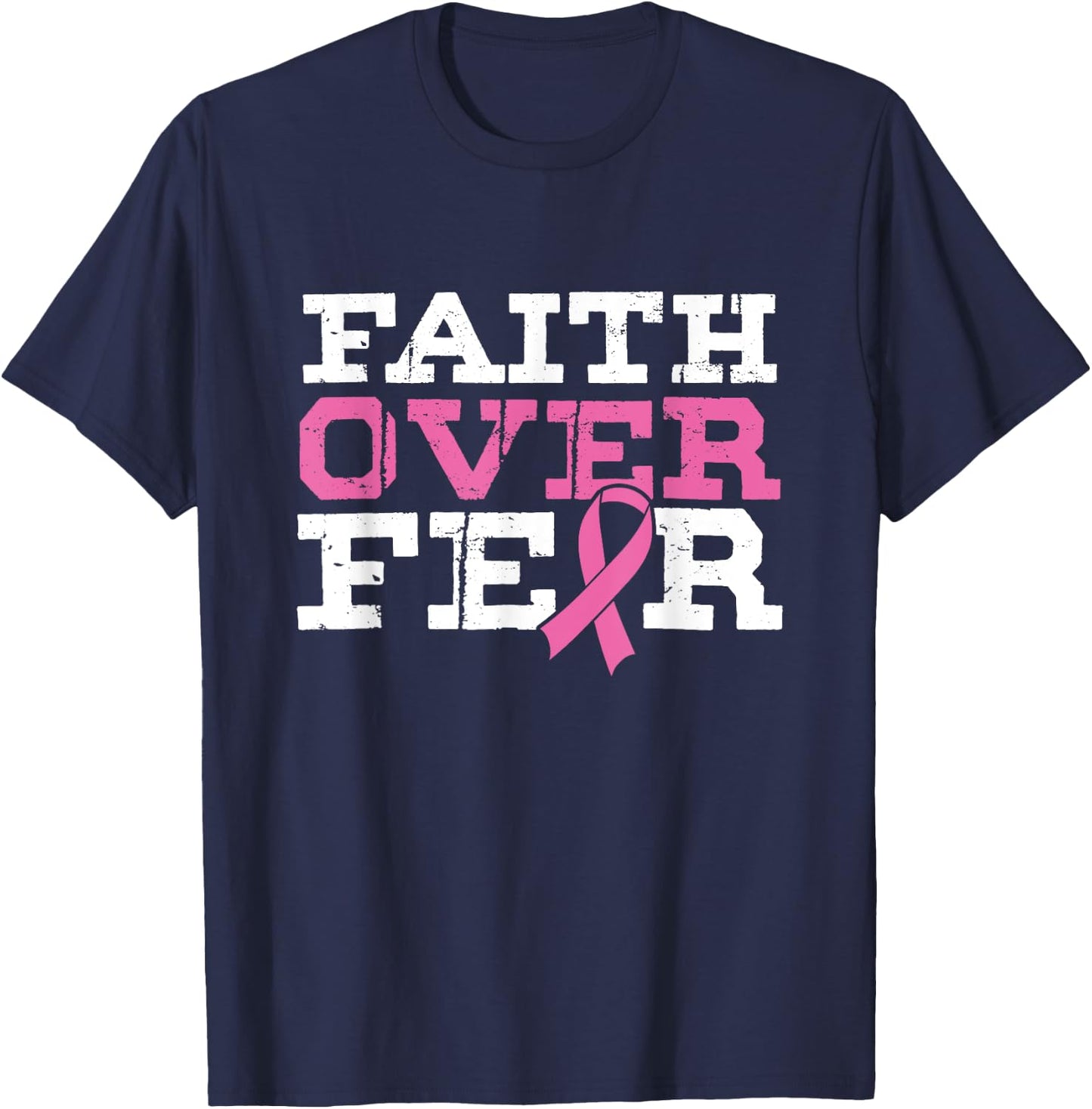 Religious Christian God Faith Over Anxiety Breast Cancer Month T-Shirt - T-Shirt | Navy
