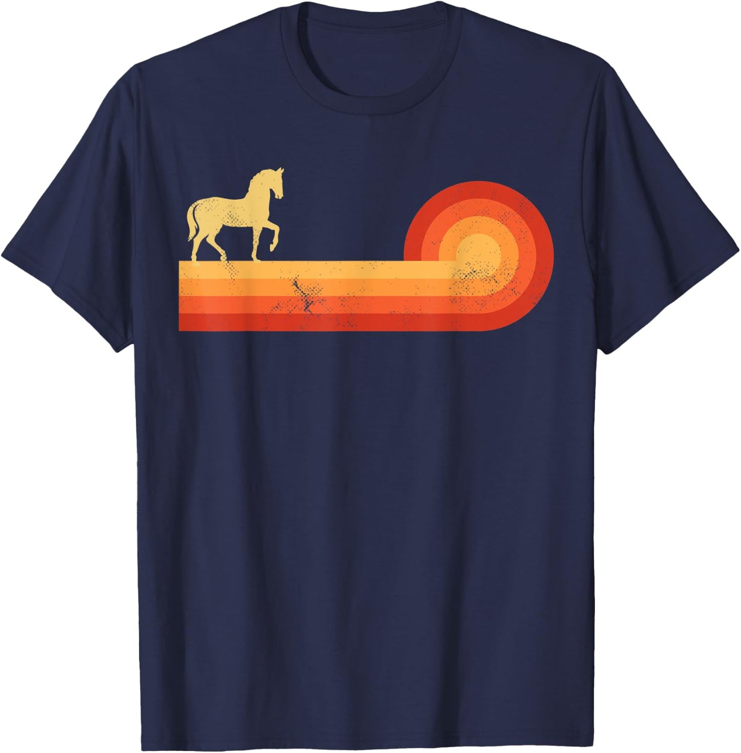 Horse Retro Vintage Sunset Farm Horseback Riding Equestrian T-Shirt - T-Shirt | Navy