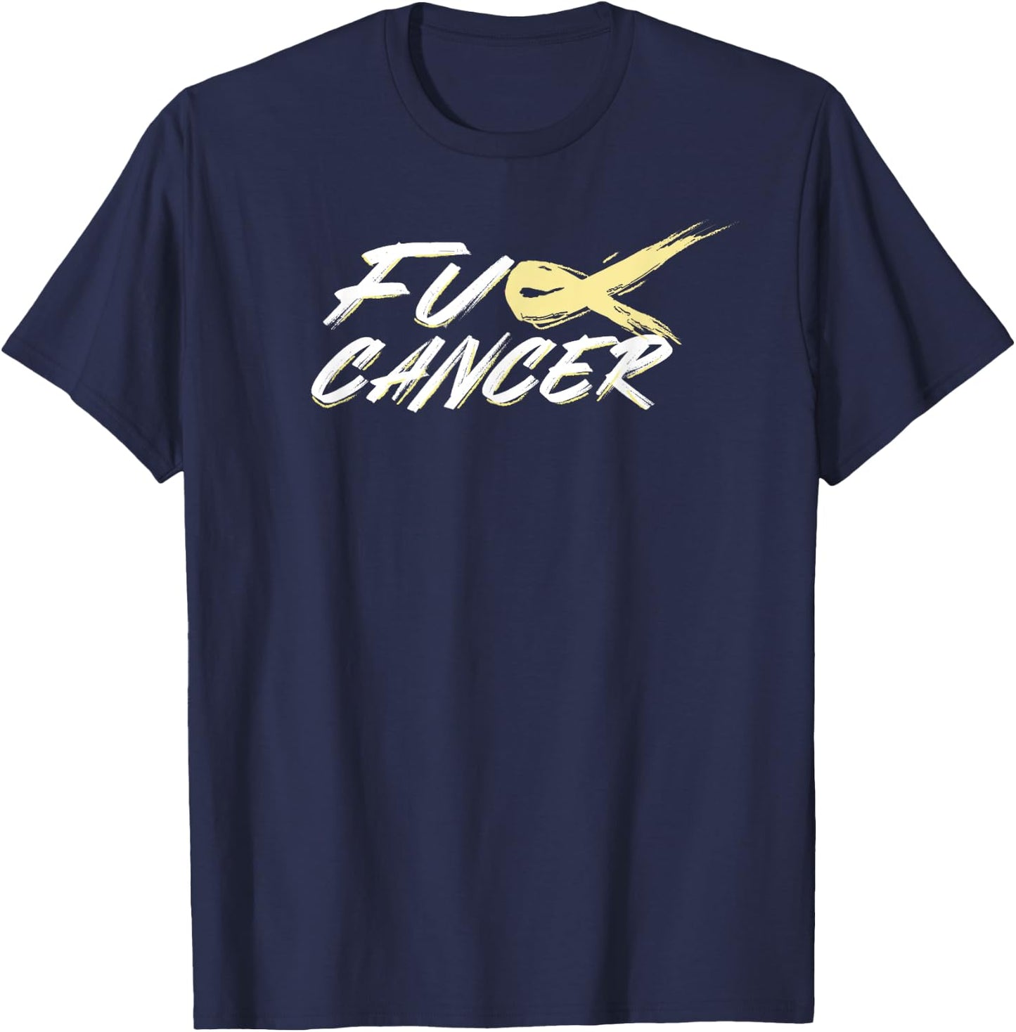 Fuck Bone Cancer F U FU Yellow Ribbon Cancer Awareness T-Shirt - T-Shirt | Navy