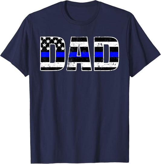 Police Dad Shirt Thin Line In Blue Daddy Father Shirt T-Shirt - T-Shirt | Navy