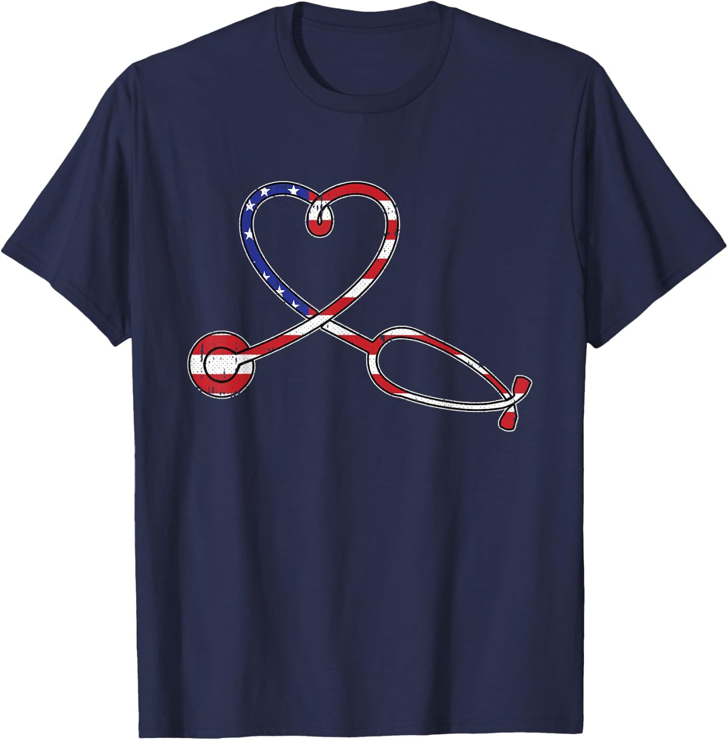 Nurse American Flag 4th Of July Heart Patriotic RN Nursing T-Shirt - T-Shirt | Navy
