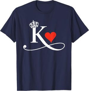 King & Queen of Hearts Matching Couple Saint Valentine's Day T-Shirt - T-Shirt | Navy