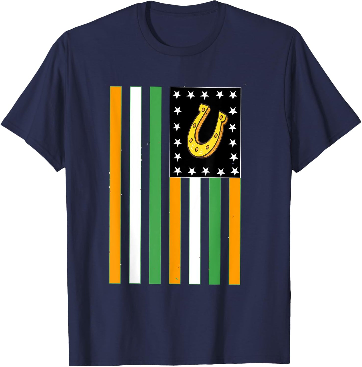 St patrick day Lucky Horseshoe Irish American Flag T-Shirt - T-Shirt | Navy