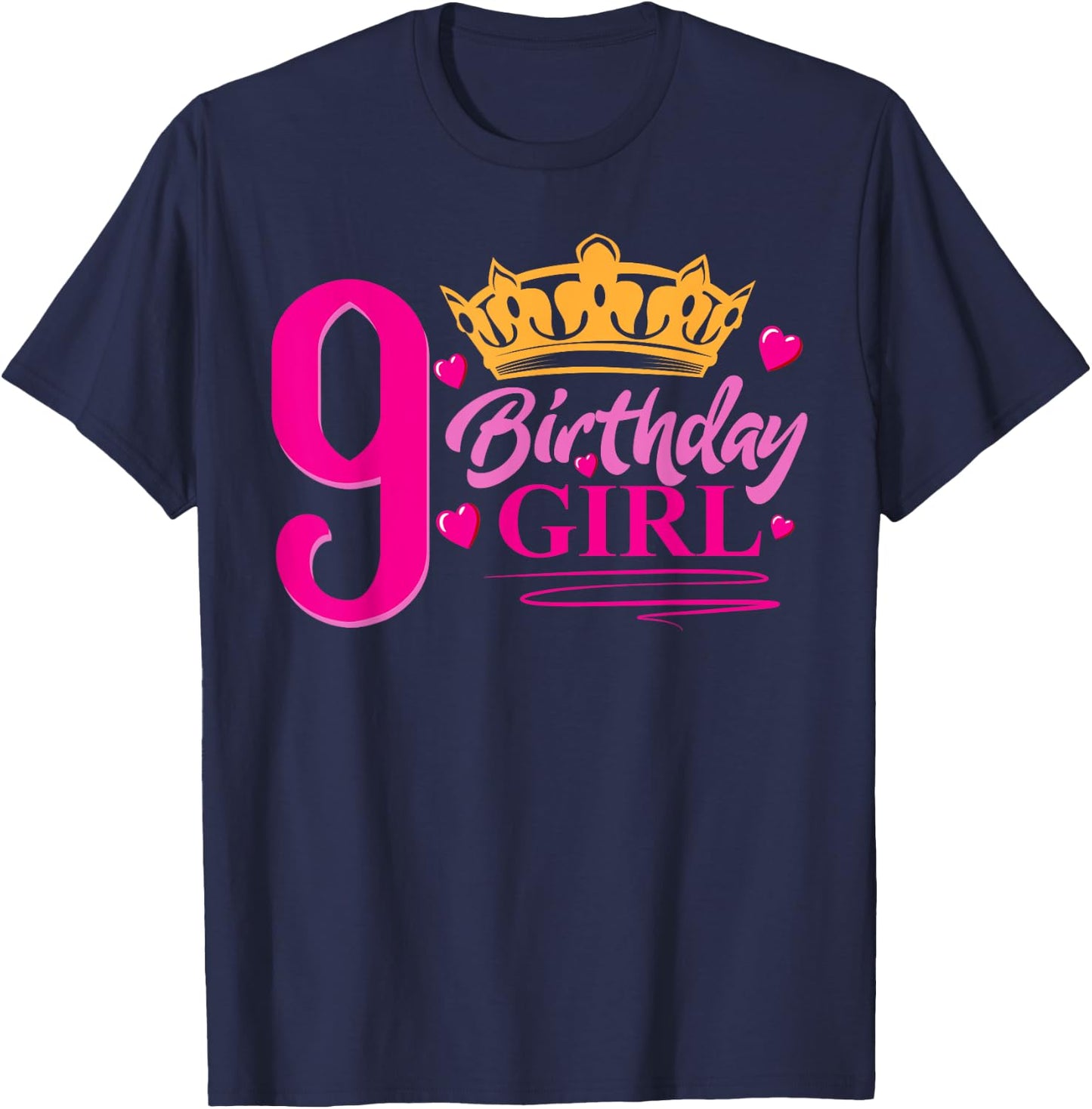 Queen 9th Birthday Girl , Party 9 Years Old Bday T-Shirt - T-Shirt | Navy