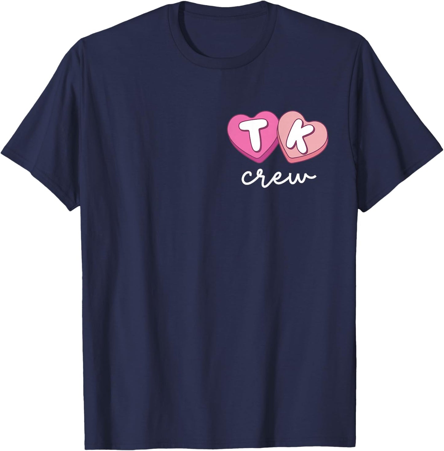 TK Crew Teacher Retro Valentines Day Candy Heart Back Design T-Shirt - T-Shirt | Navy