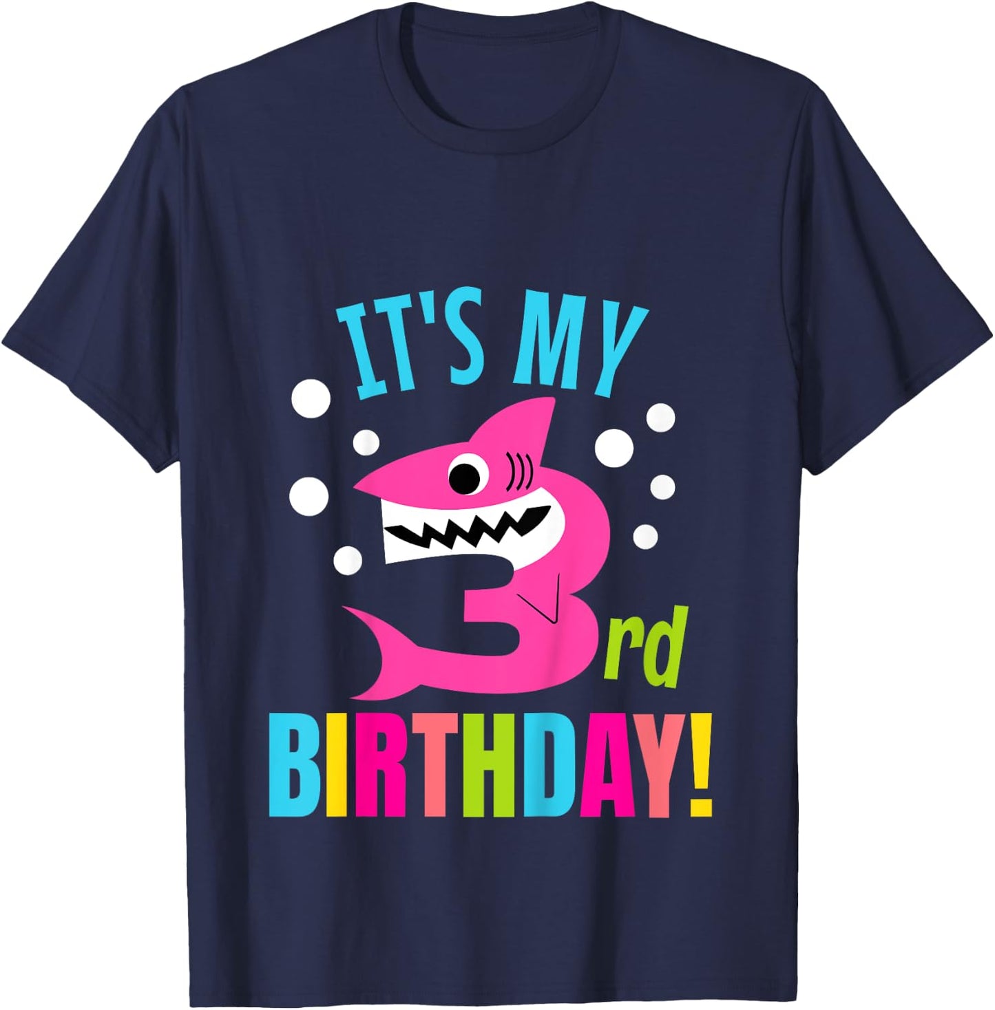 3 Year Old 3rd Shark Party Birthday Baby Gift Girls And Boys T-Shirt - T-Shirt | Navy