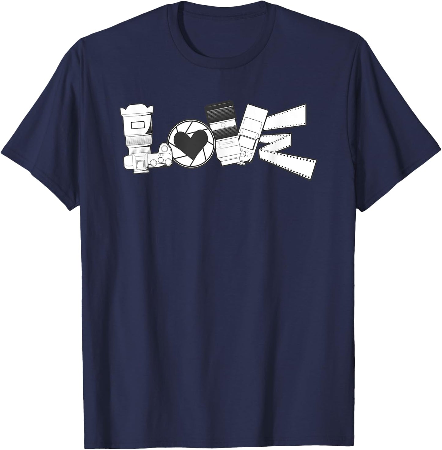 Love Photography Spelled With Mirrorless Dslr Camera Flash T-Shirt - T-Shirt | Navy