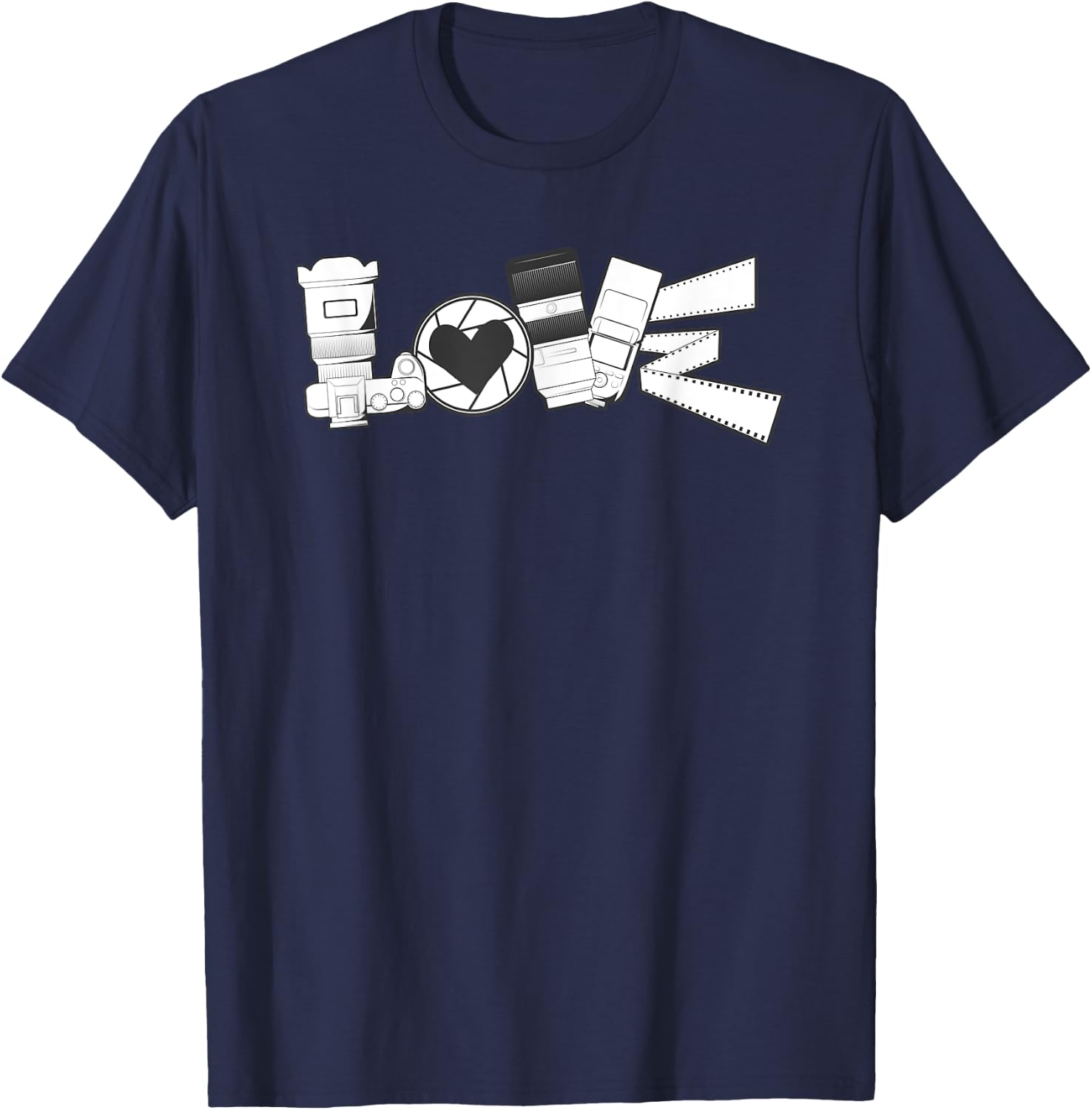 Love Photography Spelled With Mirrorless Dslr Camera Flash T-Shirt - T-Shirt | Navy