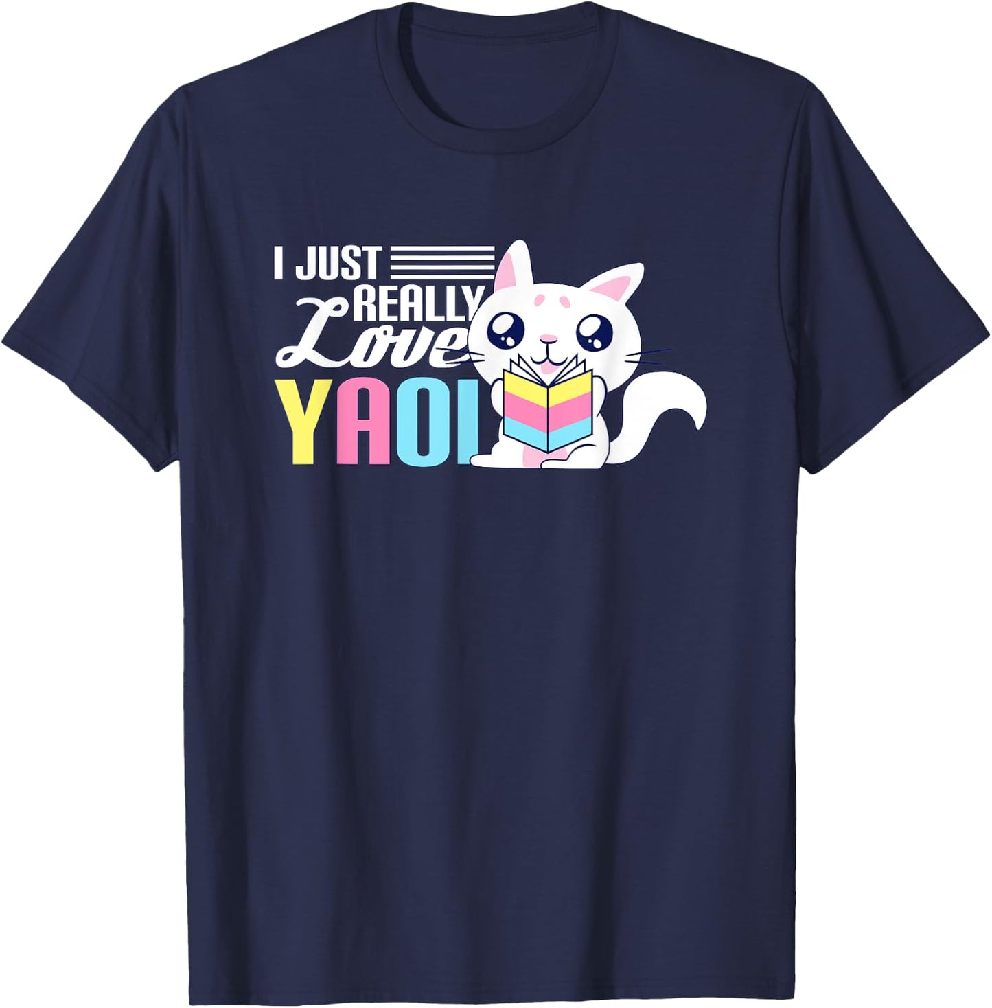Fujoshi Yaoi Manga BL Boy Love I Kawaii Cute Cat Anime T-Shirt - T-Shirt | Navy