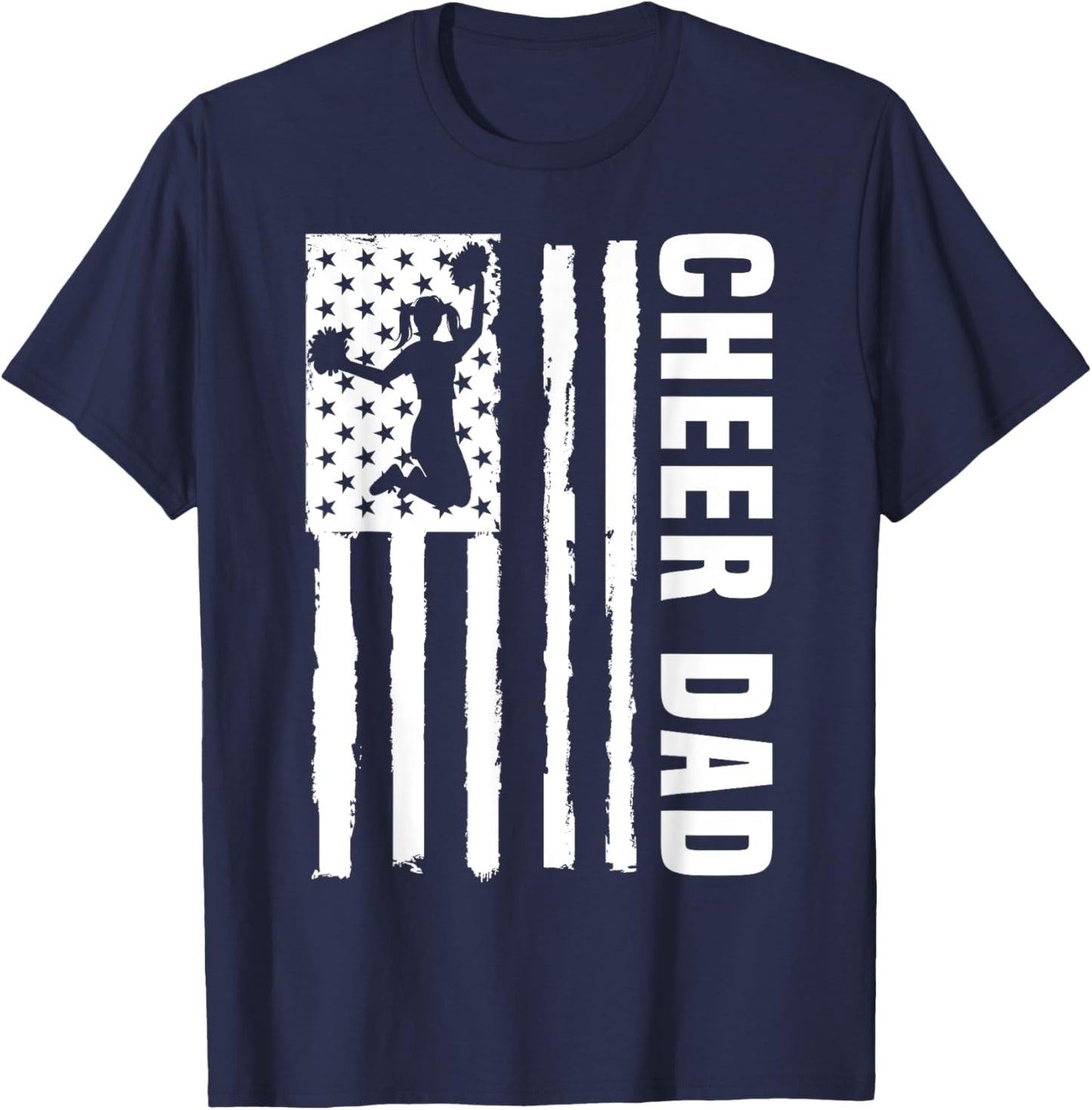Cheer Dad Cheerleading American Flag Fathers Day Cheerleader T-Shirt - T-Shirt | Navy