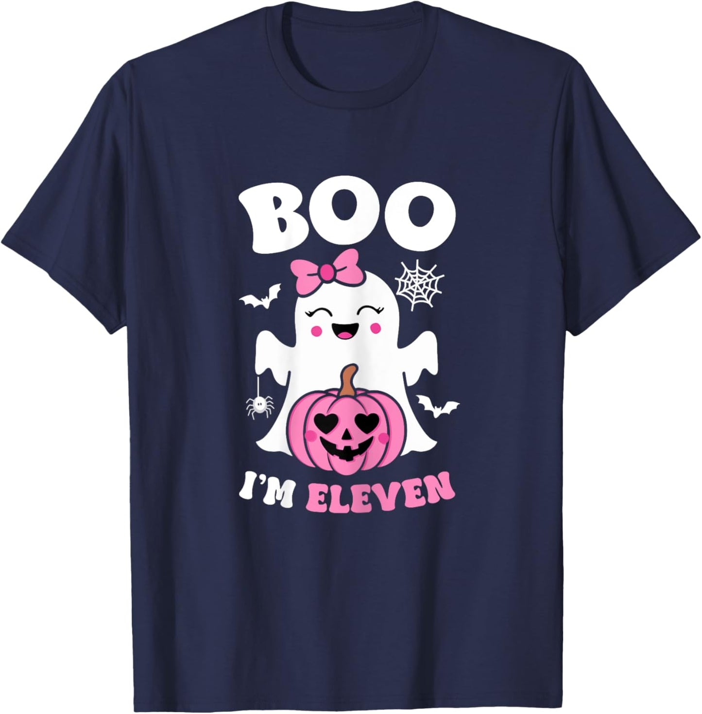 Ghost Boo Im Eleven Yrs 11th Birthday Girls Halloween Groovy T-Shirt - T-Shirt | Navy