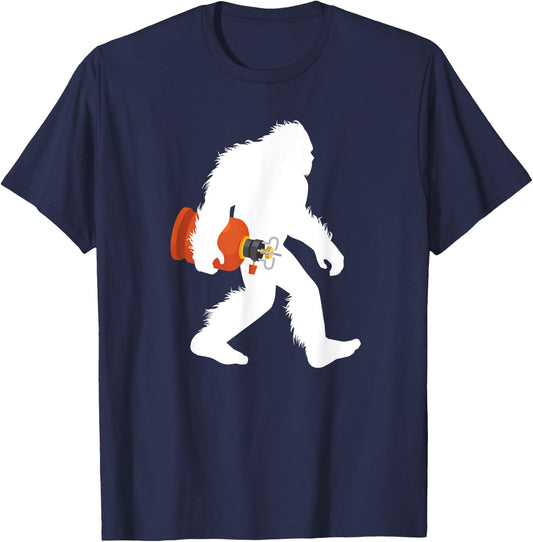 Bigfoot Carrying Propane Tank Sasquatch BBQ Gas Burner T-Shirt - T-Shirt | Navy