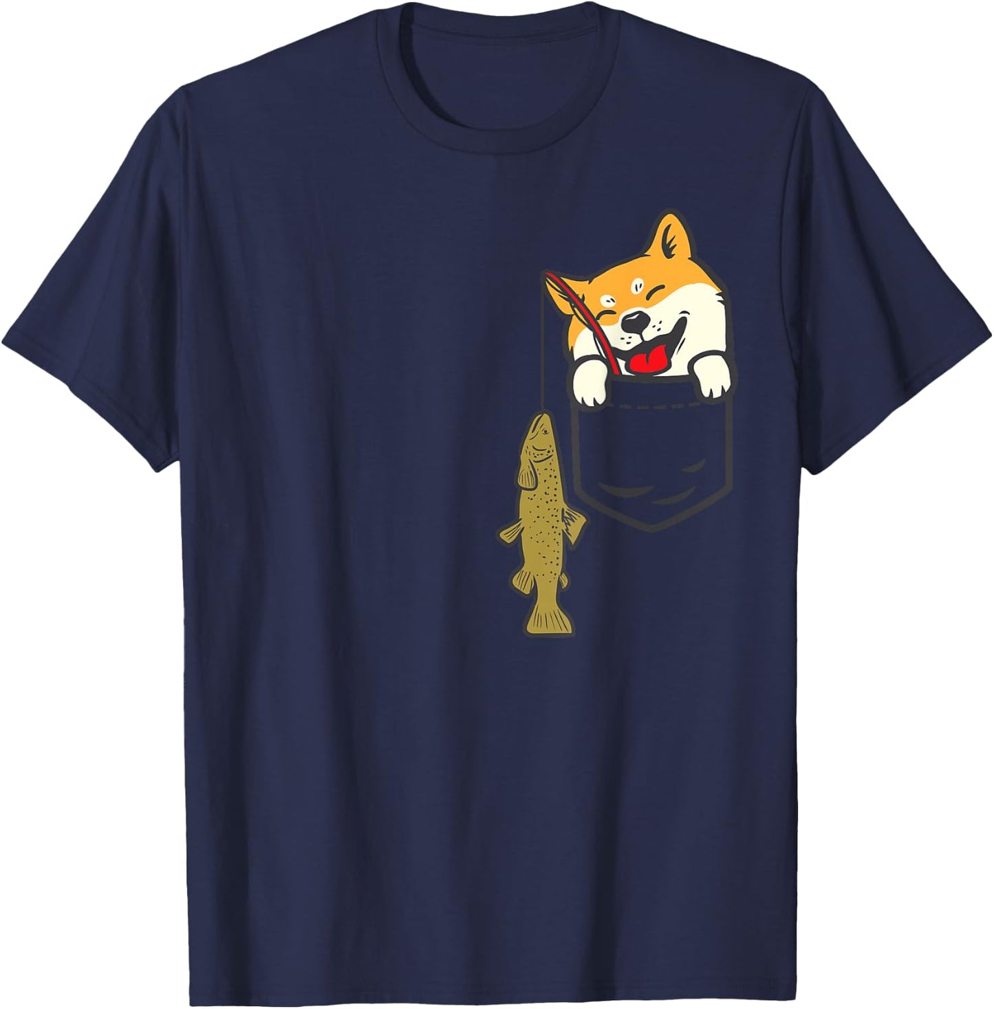 Pocket Shiba Inu Dog Fishing Cute Japanese Fisherman Gift T-Shirt - T-Shirt | Navy