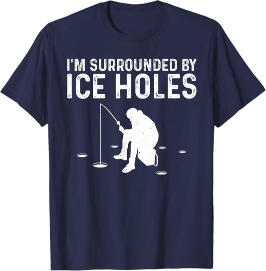 Funny Ice Fishing Gift Women Snow Holes Fishermen T-Shirt - T-Shirt | Navy