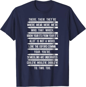 Funny Grammar Police Grammar Nazy English Writing Teacher T-Shirt - T-Shirt | Navy