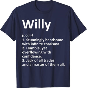WILLY Definition Personalized Name Funny Birthday Gift T-Shirt - T-Shirt | Navy