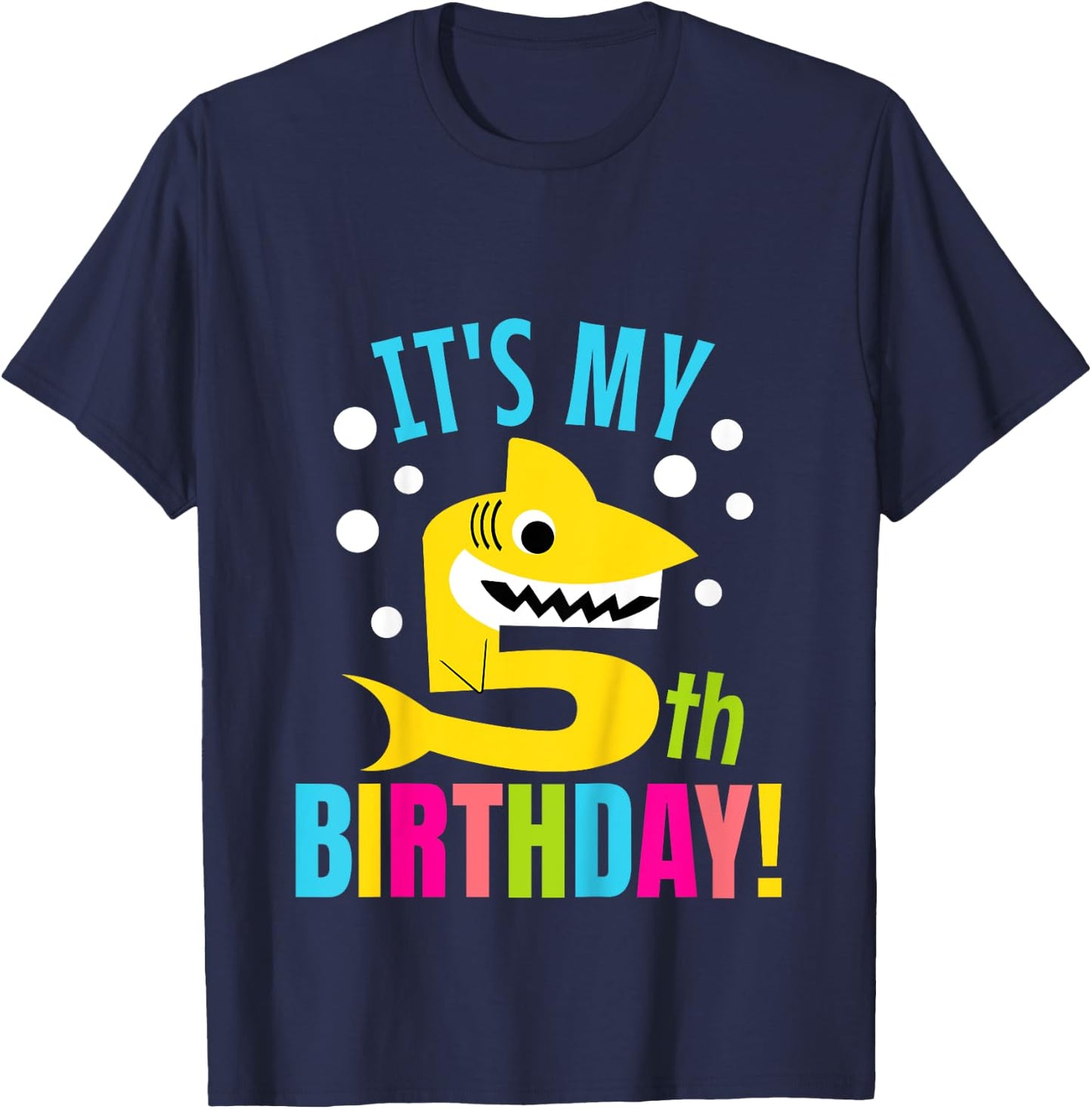 5 Year Old 5th Shark Party Birthday Baby Gift Girls And Boys T-Shirt - T-Shirt | Navy