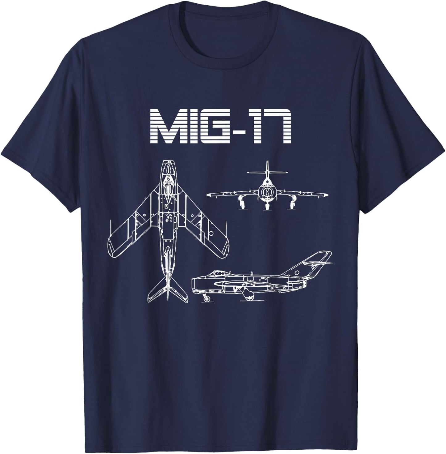 Mig-17 Soviet Plane Warbird Blueprint Schematics Diagram T-Shirt - T-Shirt | Navy