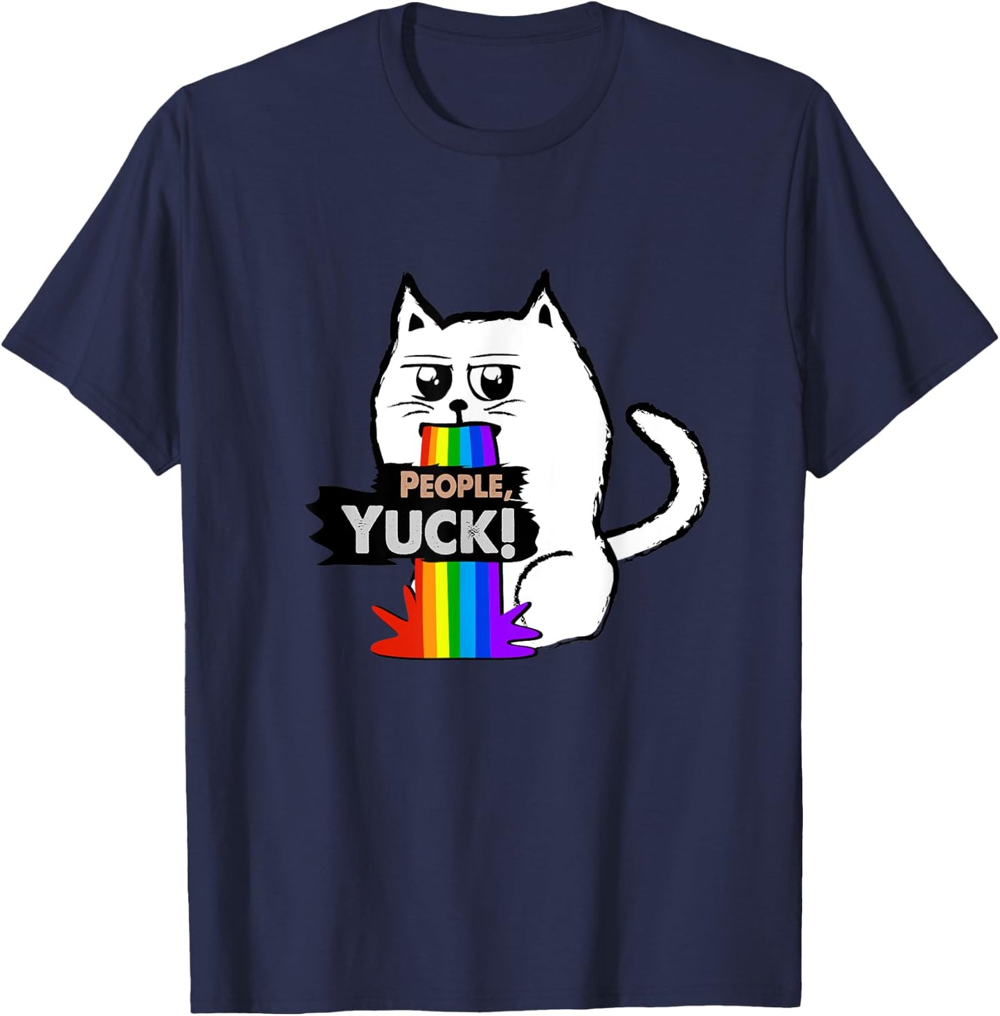 People, Yuck! Cute Sarcastic Cat throwing up a rainbow Women Kids T-Shirt - T-Shirt | Navy