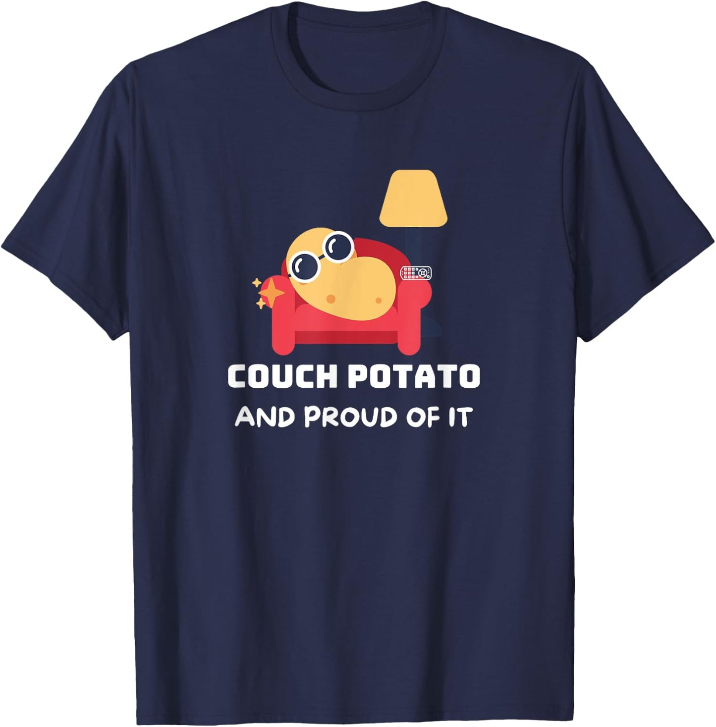 Couch potato designs Funny Couch potato and proud of it. ,Black , Small T-Shirt - T-Shirt | Navy