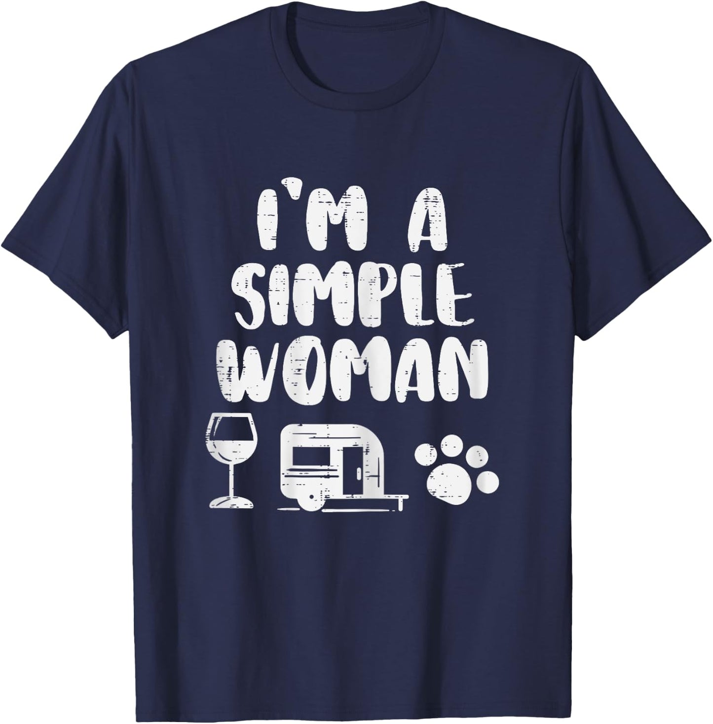 Simple Woman Wine Camping Van Paw Dog Cat Drinking Camper T-Shirt - T-Shirt | Navy