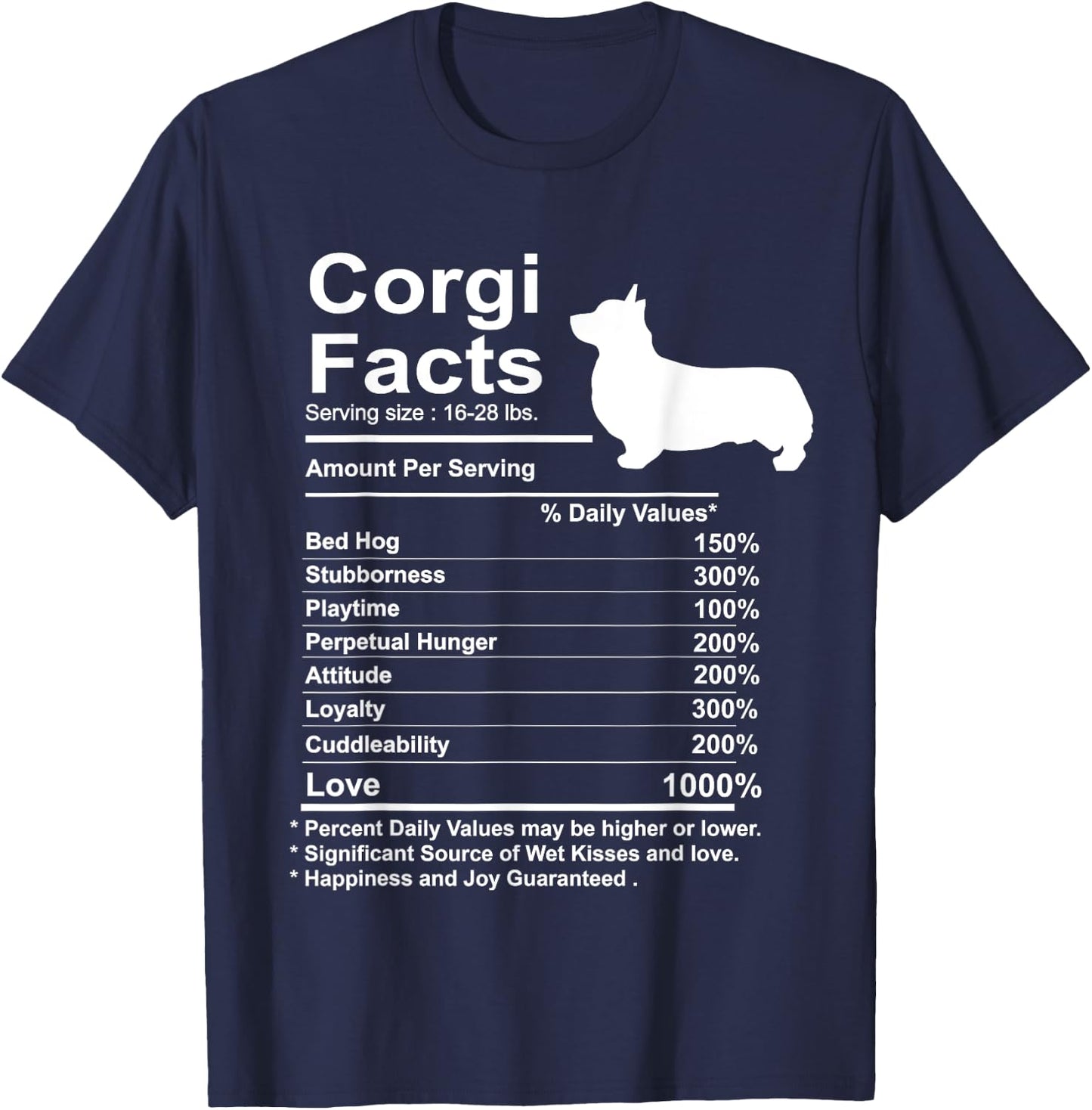 Funny Corgi Facts Nutrition Gift Cardigan Pembroke T-Shirt - T-Shirt | Navy